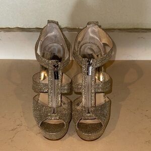 NWT Michael Kors Berkley T-Strap glitter platform sandals.